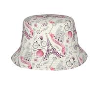 CHAbu Cappello da pescatore con la Torre Eiffel e una bicicletta a tesa larga, pieghevole, estivo, spiaggia, viaggi, attività all'aperto, golf, escursionismo, Nero , Taglia unica