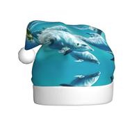 CHAbu Cappello di Natale in peluche con delfino che nuota nel mare blu, berretto decorativo morbido e confortevole, per feste di Capodanno, unisex