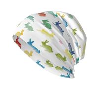 CHAbu Conigli in diverse pose che saltano la corsa cappello lavorato a maglia adulto berretto berretto elastico senza tesa cappello casual leggero corsa pesca ciclismo danza, Nero , Taglia unica