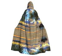 CHAbu Mantello con cappuccio con palme dell'oceano, mantello per cosplay e travestimento da strega, vampiri, diavolo, festa in maschera