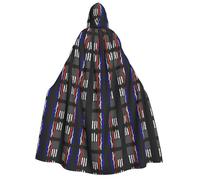 CHAbu Mantello con cappuccio per adulti con bandiera americana a strisce rosse mantello lungo unisex mantello da vampiro strega gioco di ruolo per feste in costume da palcoscenico 150 cm