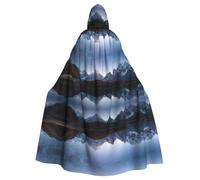CHAbu Mantello con cappuccio per cosplay con cielo notturno con stelle e lago di montagna, mantello da strega mietitrice, strega, vampiri, diavolo, festa in maschera