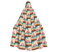 CHAbu Mantello lungo unisex con due fenicotteri per adulti, con cappuccio, mantello da vampiro da strega, per giochi di ruolo, feste e palcoscenico, 150 cm