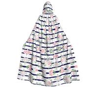 CHAbu Mazzi a righe blu navy mantello con cappuccio mantello lungo unisex vampiro strega gioco di ruolo costume feste palcoscenico 150 cm
