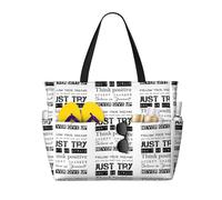 CHAbu Never Give Up Borsa da spiaggia di grande capacità, impermeabile, con cerniera e tasche, per viaggi, vacanze, palestra, nuoto, Nero , Taglia unica