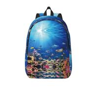 CHAbu Ocean Tropical Fish Turtle Shark Canvas Zaino Libro Borsa Grande Capacità Classico Moda College Lavoro Viaggio, Nero , S, Casual