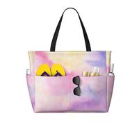 CHAbu Rainbow. Borsa da spiaggia di grande capacità, impermeabile, con cerniera e tasche, per viaggi, vacanze, palestra, nuoto, Nero , Taglia unica