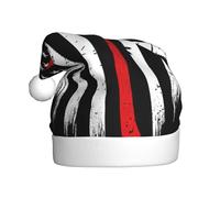 CHAbu Red Line Firefighter USA Flag Adult Christmas Hat Plush Xmas Decorative Cap Soft Comfort New Year Party Festive Unisex