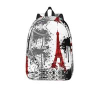 CHAbu Red Torre Eiffel Splash Pattern Canvas Zaino Libro Grande Capacità Classico Moda College Lavoro Viaggio, Nero , S, Casual