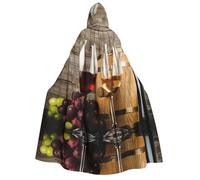 CHAbu Red Wine Galsses & Grapes con mantello in legno con cappuccio per adulti mantello lungo unisex mantello vampiro strega gioco di ruolo costume feste palcoscenico 150 cm