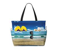 CHAbu Sandy Beach Borsa da spiaggia di grande capacità, impermeabile, con cerniera e tasche, per viaggi, vacanze, palestra, nuoto, Nero , Taglia unica