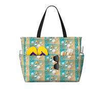 CHAbu Sea Shell Starfish Borsa da spiaggia di grande capacità, impermeabile, con cerniera e tasche, per viaggi, vacanze, palestra, nuoto, Nero , Taglia unica