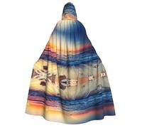 CHAbu Sunset View On The Beach Shore Mantello con cappuccio Unisex Vestaglia Mantello Vampiro Strega Feste Stage Cosplay Costumi di Carnevale