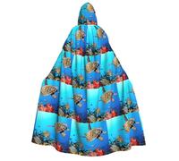 CHAbu Tartaruga con pesci colorati sotto il mare mantello con cappuccio unisex mantello mantello vampiro strega feste palcoscenico cosplay costumi di carnevale