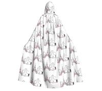 CHAbu Torre Eiffel con Parigi coppia viaggio fiori floreale adulto mantello con cappuccio lungo unisex mantello vampiro strega gioco di ruolo costume feste palcoscenico 150 cm