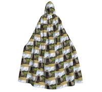 CHAbu Vecchio fienile in legno con trattore arrugginito mantello con cappuccio per adulti mantello lungo unisex mantello da vampiro strega giochi di ruolo in costume feste palcoscenico 150 cm