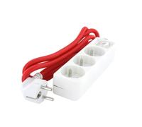 Chacon - Mini blocco bianco decorativo, 3 x 16 A, cavo in tessuto rosso, 1,5 m + spina piatta 3 g1,5 mm2