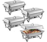 Chafing Dish Buffet Set 4 Packs 9L Stainless Steel Folding Buffet Stove Food Warmer Dinner Tray Chafing Dish Self-Service Tableware ()