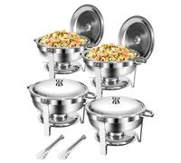 Chafing Dish Buffet Set, 4 Pezzi 5L Scaldavivande in Acciaio Inox [Bordo Arrotondato], con Supporto Coperchio per Catering e Feste, Argento