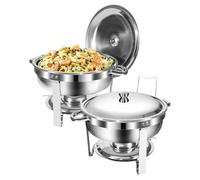 Chafing Dish Buffet Set 5L, Set Buffet da 2 pezzi in Acciaio Inossidabile, Contenitori per Mantenere Caldo, Rotondo Scaldavivande per Servire per Catering Ristoranti Feste Matrimoni (Argento - 2 Set)