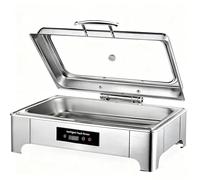 Chafing Dish Elettrico, 9L Scaldavivande Buffet Elettrico con Controllo Touch Screen e Coperchio in Vetro, Chafing Dish Buffet Elettrico Temperatura Regolabile per Buffet e Party, 400W (GN1/1)