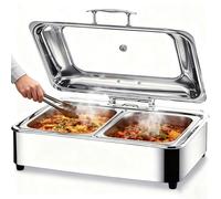 Chafing Dish Elettrico, 9L Scaldavivande Buffet Elettrico con Coperchio in Vetro Trasparente, Professionale Contenitore Scalda Cibo Acciaio Inox per Buffet e Feste, Temperatura Regolabile (GN1/2)