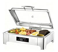 Chafing Dish Elettrico, 9L Scaldavivande Elettrico per Buffet Acciaio Inox con Coperchio in Vetro, Contenitore Scalda Cibo Professionale per Buffet, Feste e Banchetti, Temperatura Regolabile (GN1/1)