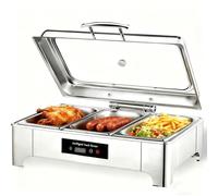 Chafing Dish Elettrico, 9L Scaldavivande Elettrico per Buffet Acciaio Inox con Coperchio in Vetro, Contenitore Scalda Cibo Professionale per Buffet, Feste e Banchetti, Temperatura Regolabile (GN1/3)
