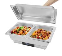 Chafing Dish elettrico in acciaio inox da 9 l, con coperchio e touch screen digitale, per buffet, 35-90 °C, per ristoranti e feste, 56 x 26 x 36 cm (2 scomparti, 9 l)