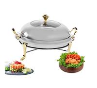 Chafing Dish in acciaio inox, rotondo, durevole, con coperchio e porta combustibile, per cucina, feste, cibo, buffet, senza acqua