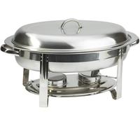 Chafing Dish Ovale, Set Scaldavivande da 6 Litri con Contenitore per Cibo, Contenitore per Acqua, Telaio, Coperchio E Porta-combustibile, Vassoio per Catering in Acciaio Inox di Dimensi, Silver