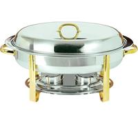Chafing Dish Ovale, Set Scaldavivande da 6 Litri con Contenitore per Cibo, Contenitore per Acqua, Telaio, Coperchio E Porta-combustibile, Vassoio per Catering in Acciaio Inox di Dimensi, Gold