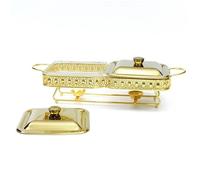 Chafing dish quadrato in acciaio inox, scaldavivande a buffet for catering ed eventi(1.8L 2 gold)
