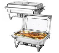 Chafing Dish Rettangolare Credenze Riscaldate Riscaldatori Piatti, Professionale con 2/3 vasche, Scaldapiatti in Acciaio Inox con Coperchio (55 x 35,5 x 26 cm (2 pezzi) (3))
