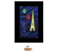 Chagall Parigi Stampa su tela eff. dipinto Cornice in legno Nera spessa cm. 4