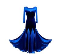 CHAGMEA Ballo Standard Nazionali per Donne Moderno Competizione Vestito Sala da Ballo Gonna Elastica Prestazioni del Valzer Tango Costumi Grande Swing Tulle,Blu,S