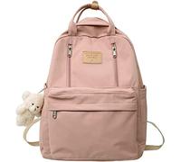 Chagoo Zaino Preppy con Peluche Cute Backpack per Ragazze Teen, Light Academia Aesthetic, Simple Backpack per Scuola (Pink, 32 x 13 x 42 cm)