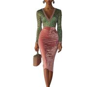 ChahuerOu Abito da Festa Sexy da Donna in Velluto con Scollo Profondo a V e Stampa Leopardata L