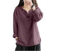 ChahuerOu Chemise En Coton rétro pour Femmes, Mode De Rue, Top à Enfiler décontracté à col En V avec Fentes Sur Les Côtés M