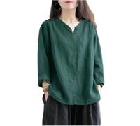 ChahuerOu Chemise En Coton rétro pour Femmes, Mode De Rue, Top à Enfiler décontracté à col En V avec Fentes Sur Les Côtés L