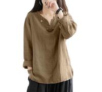 ChahuerOu Chemise En Coton rétro pour Femmes, Mode De Rue, Top à Enfiler décontracté à col En V avec Fentes Sur Les Côtés M