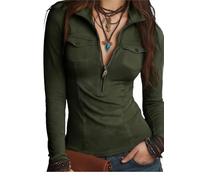 ChahuerOu Top Slim da Strada per Donne con Collo Alto, Mezza Cerniera e Doppia Tasca L