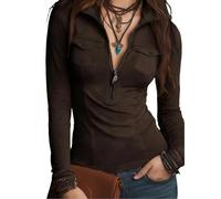 ChahuerOu Top Slim da Strada per Donne con Collo Alto, Mezza Cerniera e Doppia Tasca S