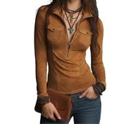 ChahuerOu Top Slim da Strada per Donne con Collo Alto, Mezza Cerniera e Doppia Tasca XL