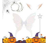Chaies Set di costumi con ali delle fate, accessorio per costume per Halloween e feste a tema, accessori per travestimento elastico con cerchietto per capelli floreali, per bambini e adulti