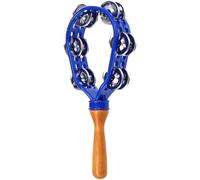 Chaies Tamburello portatile con jingles in metallo a doppia, tamburello portatile per strumenti musicali,Tamburello musicale portatile con manico in legno - Strumento musicale impermeabile e
