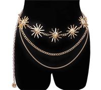 chain belt Cintura a catena for la vita alla moda for le donne, cintura in metallo color oro e argento, abito da donna(Sun-Gold)