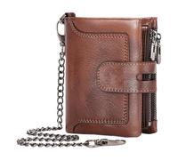 Chain Leather Wallets For Men, Real Leather Anti-Theft Chain Wallet, Zipper Buckle Leather Wallet, Multiple Card Slots Wallet, Cowhide Wallet For Paper Money, Leather Chain Wallet, Men's Zipper Wallet