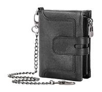 Chain Leather Wallets For Men, Real Leather Anti-Theft Chain Wallet, Zipper Buckle Leather Wallet, Multiple Card Slots Wallet, Cowhide Wallet For Paper Money, Leather Chain Wallet, Men's Zipper Wallet