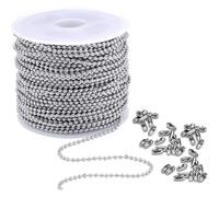 Chains Stainless Steel Ball Bead Chain 3 Roll 10m Adjustable Pull with 150PCS Matching Connectors for Jewelry Making and Tag(1.5mm ball)